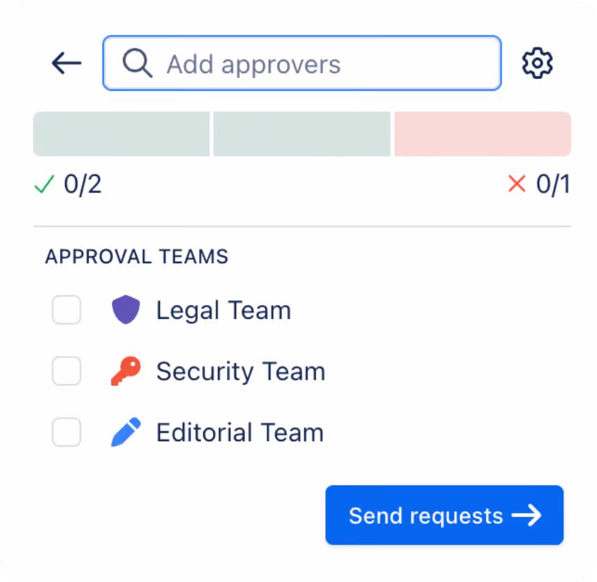 Approval: add approvers, see who has signed off, and send the request